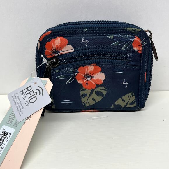 Lug Splits Compact RFID Wallet Aloha Navy Double Zip Accordion New - Picture 2 of 6